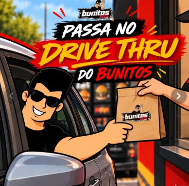 Bunitos entregando um pedido pelo drive-thru